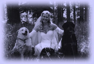 Andrea Starn and her dogs at her wedding